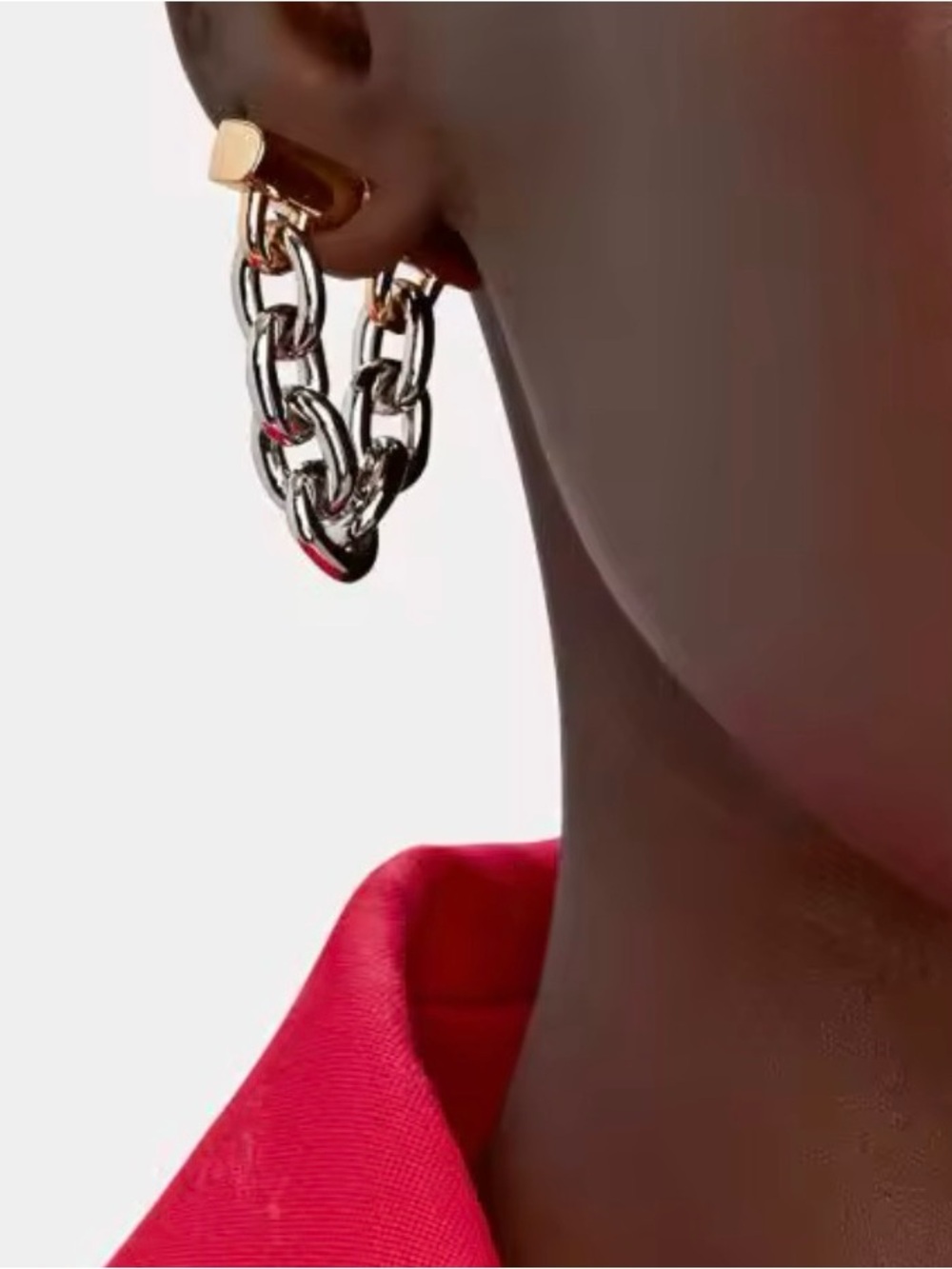 Two-Tone Chain Hoop Earrings - Gold & Silver